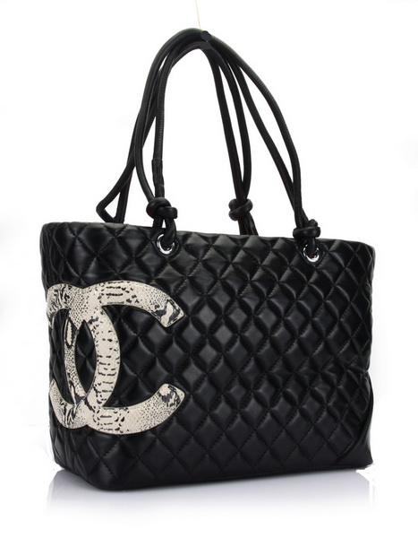 7A Discount Chanel Cambon Large Shoulder Bags 25169 Black-Snake